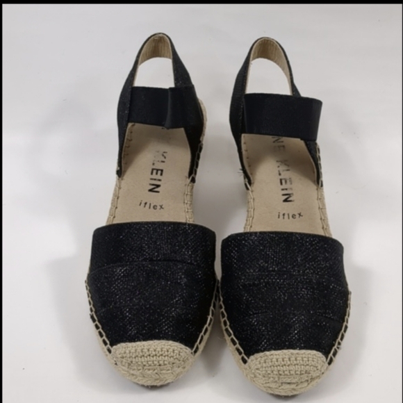 Anne Klein Women’s Charlie Espadrille Wedge Heel Black Strappy Faux Leather 9 - Picture 2 of 7